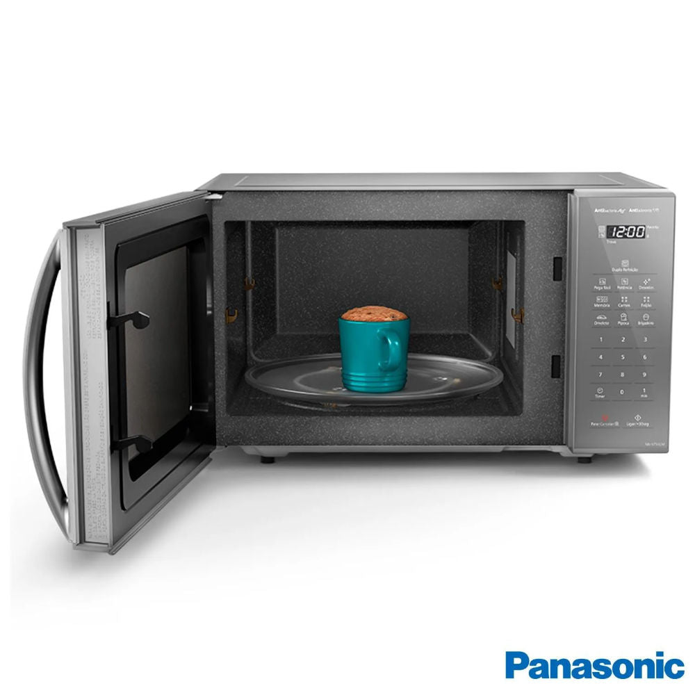 Microondas Panasonic Dupla Refeição 27L 220V 800W Antibacteria AG Antiaderente Prata - NN-ST55LMRU